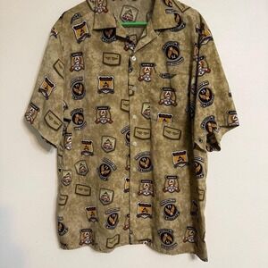 Avirex Mens Tan Military Patch Print Short‎ Sleeve Button Down Shirt Large